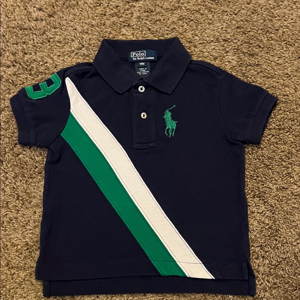Polo by Ralph Lauren Kids Navy Polo with Green and White Stripes